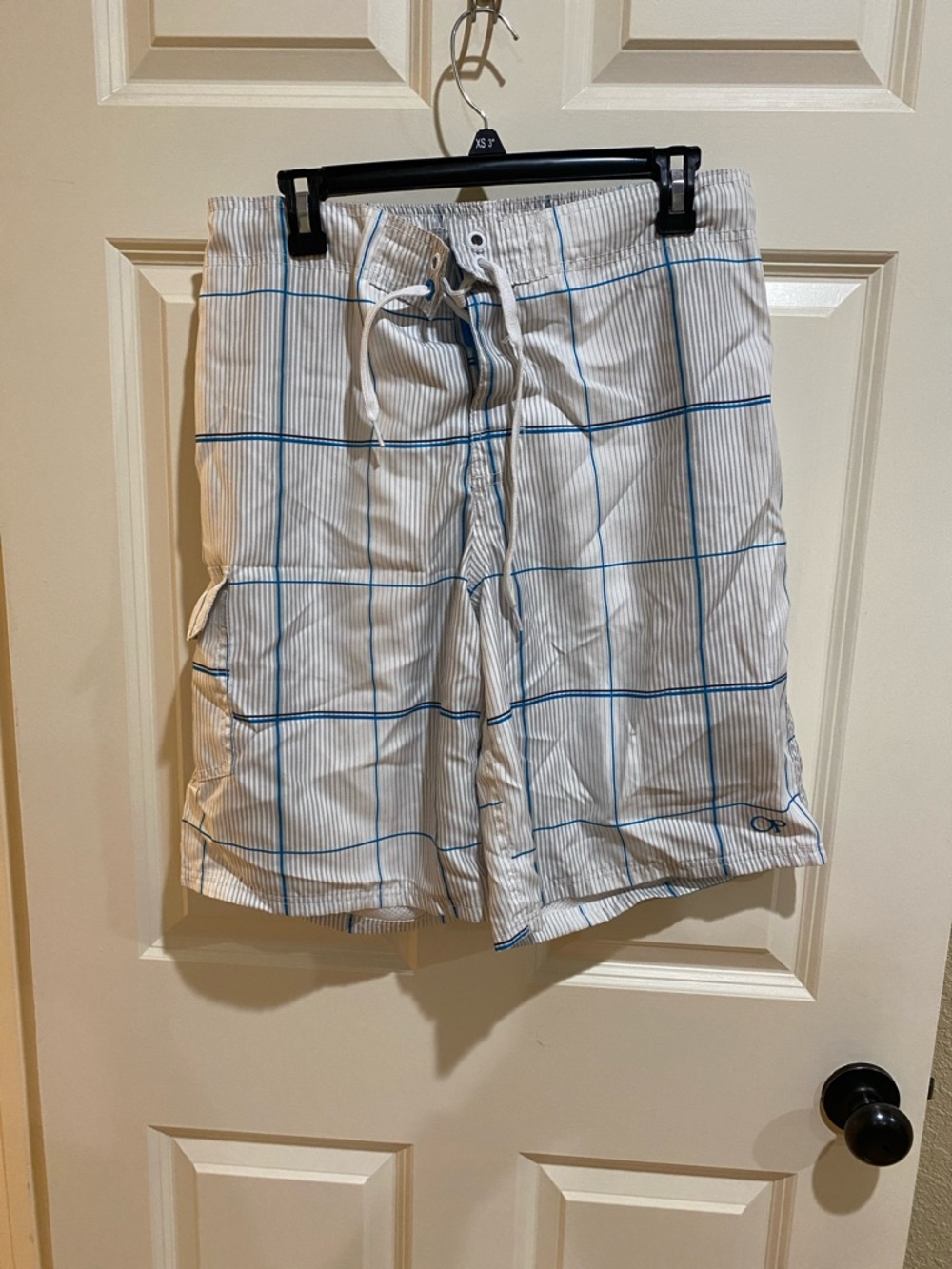 OP White Board Shorts with Blue Windowpane